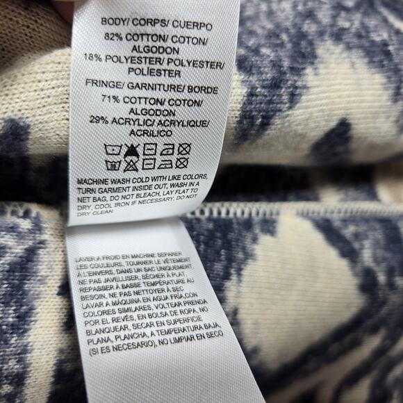 Lucky Brand Sweater Womens Small Navy Aztec Open Fringe Cardigan Boho Cozy Soft - Picture 10 of 11